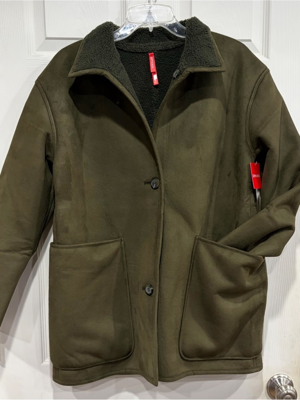 Spanx Women's Large Reversible Jacket Green NWT Sherpa Sueded Polyester Button